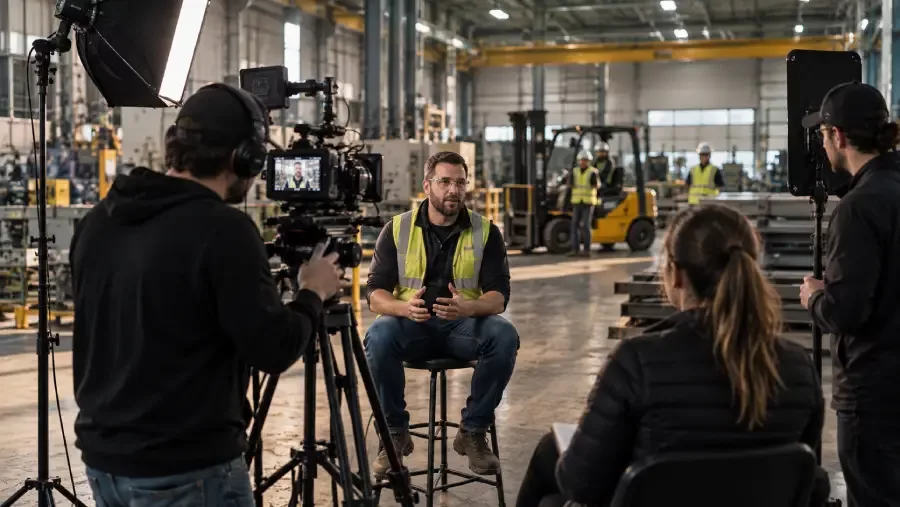 commercial filming inside an industrial facility in West Valley City